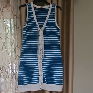 Boston Proper Turquoise and White Striped Dress